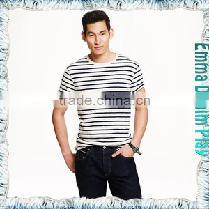 2017 Mens New Pattern Stylish White Black Striped Combed Cotton O Neck T-Shirts Wholesale thumbnail-1