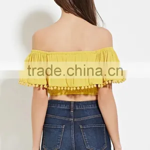 2016 Guangzhou Shandao Oem Service Summer New Design Plain Dyed off Shoulder Bat Sleeve Women Tops thumbnail-3