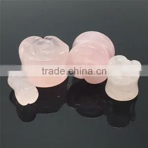 Rose Quartz Flower Shape Stone Plugs Rose Quartz Stone Expander Tunnel thumbnail-2