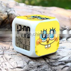 (Hot ) SpongeBob Cartoon LED Alarm Clock, SpongeBob Digital Clock, SpongeBob 7 Color Change Small LED Clock thumbnail-1