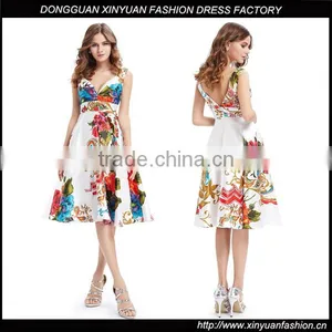 Wholesale Lady Fashion Sleeveless Floral Printed Halter Dresses Womens Backless Designs Satin Midi Dress thumbnail-1