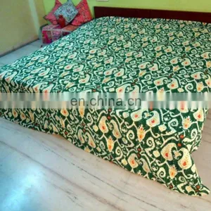 Ikat Kantha Quilt Green Kantha Quilt Ikat Quilt Indian Ikat Blanket Bedspread thumbnail-1
