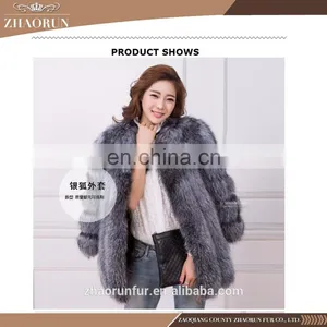 Winter Elegant Silver Fox Fur Coat Sexy Fur Jacket for Woman thumbnail-1