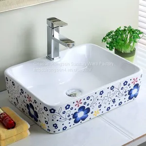 Flower Decal Art Basin Colorful Ceramic Washing Sink for Bathroom thumbnail-1