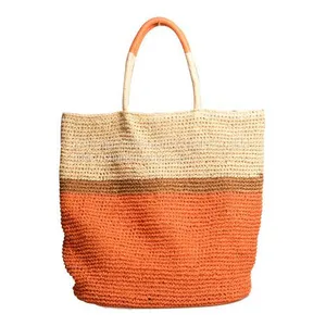 Paper Striped Straw Beach Bag thumbnail-1