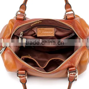 Vintage Tan Color Pebbled Leather Shoulder Bag Ladies Satchels Tote Bag Handbag thumbnail-6