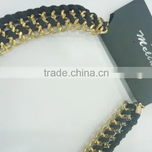 FASHION BRAIDED METAL CHAIN/STONES STATEMENT NECKLACE EARRING SET thumbnail-4