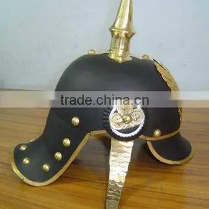 Brass German Pickelhaube Leather Helmet With Brass Strip, German Helmet, Leather Helmet thumbnail-1