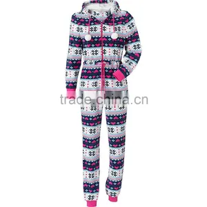 Wholesale Women's Nordic Print Supersoft Fleece Hooded Jumpsuit With Zipper thumbnail-1