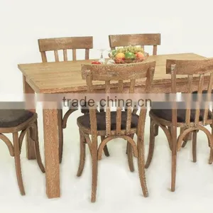 Antique French Style Fabric Seat Dining Table and Chair/ Restaurant Dining Sets(CH-272-OAK,DT-413-OAK) thumbnail-1