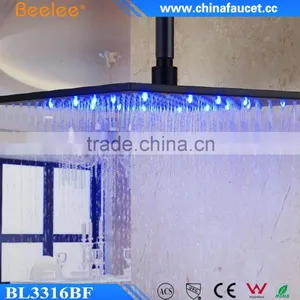 Beelee Luxury 16 Inch Black Square Waterfall Rainfall Led Shower Head thumbnail-3