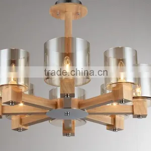New Solid Wood Chandelier Modern Glass Ceiling Light Fixture thumbnail-1