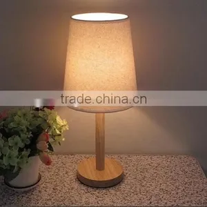 Room Table Lamp With Wooden Base Fabric Shade, Small Table Lamp for House thumbnail-1