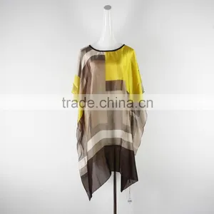 2016 Fashion Chiffon Round Neck Bat Sleeve Casual Dress for Girl thumbnail-1