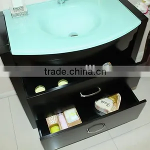 Black Bathroom Cabinet Green Glass Wash Basin Bathroom Furniture No.1004C thumbnail-3