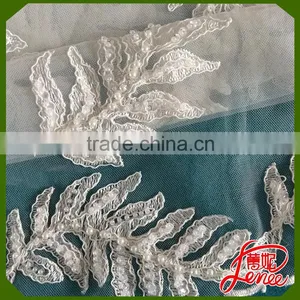 Handmade Leaf Design Pearl Beads Mesh Embroidery Fabric Wholesale Price thumbnail-2