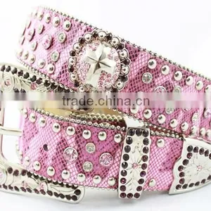 Bling Western Rhinestone Leather Lady Belt Valentines Gift thumbnail-1