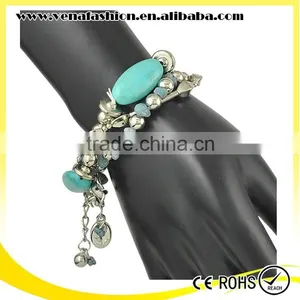 Boho Style Silver Turquoise Bracelet Chunky Alloy Bracelet thumbnail-1