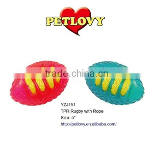 PROMOTIONAL 5" TPR RUGBY WITH ROPE TPR TOY DOG TOY thumbnail-1