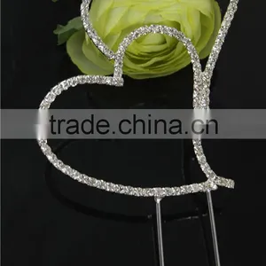 Rhinestone Glass Wedding Double Heart Cake Topper thumbnail-1