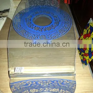 Tea Table Ceramic Digital Print Glass, Blue Design, Tempered Glass, Hot Bent Glass, Special Shape thumbnail-1