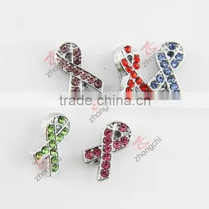 Crystals Pave Awareness Ribbon Charm Available in White,Green,Blue,Purple,Pink & Red(JP08) thumbnail-1