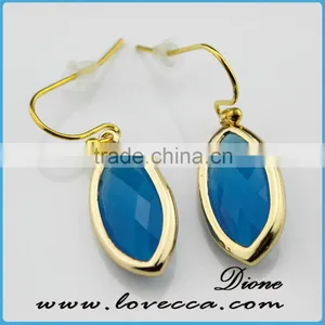 Gold Framed Blue Teardrop Earrings/ Framed Glass Stone Earrings thumbnail-2