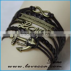Multilayer Braided Bracelets Antique Gold Faith Hope Believe Charm Bracelet thumbnail-3