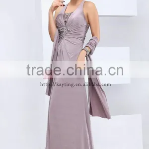 Elegant Halter See Through Backless Beaded Evening Dress Mother of the Bride Dress thumbnail-2