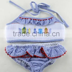 Monogramed Seersucker Smocked Bikini thumbnail-1