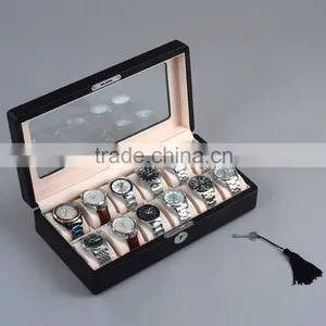 The Chinese Factory Wholesale Custom 12 Slot Watches Boxes, High-grade Wooden Black Display Box thumbnail-6