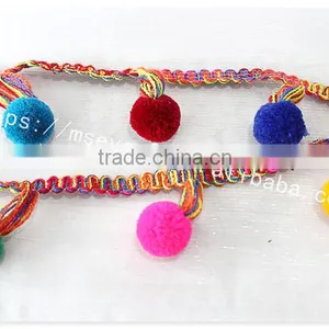 Fashional Design 5cm Width Corchet Cotton Rainbow Pom Pom for Garment thumbnail-5