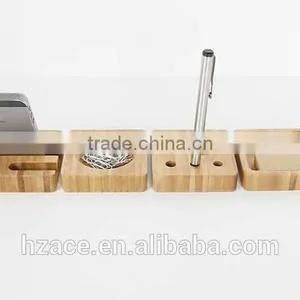 Bamboo Smart Phone Dock Stand Desk Organizer Office Accessories Set thumbnail-1