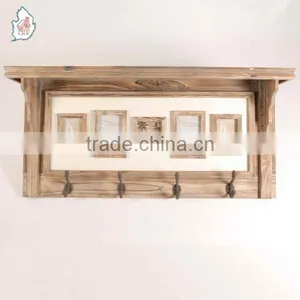 Shabby Chic Wooden Wall Shelf Multifunction With Frames and Hooks thumbnail-1