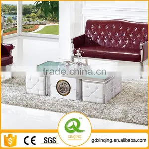 C369 Modern Stainless Steel Wooden Trunk Storage Glass Coffee Table thumbnail-2