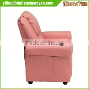 Contemporary Pink Vinyl Kids Recliner With Cup Holder and Headrest thumbnail-2