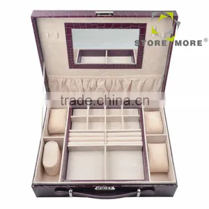 Leather Watch Organizer Storage Case Jewelry Box With Lock & Mirror thumbnail-1