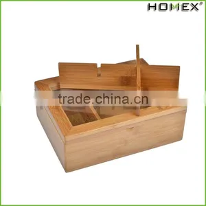 Tea Box - Bamboo Wooden Tea Bag and Condiments Storage Organizer Caddy With Clear Lid, 6 Compartments thumbnail-1