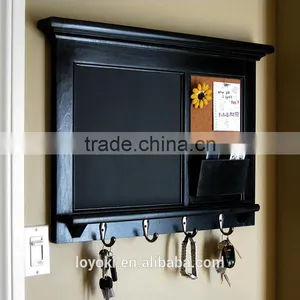 Home Decor Wood Wall Mounted Bulletin Board Entryway Chalk Board Mail Sorter Rack With Key Hooks and BlackBoard thumbnail-3