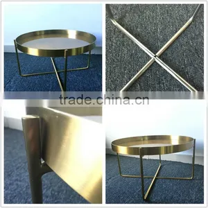 High Quality Metal Color Stainless Steel Folding End Table With Glass Top thumbnail-5