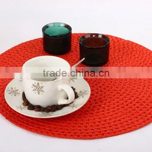 Red Round Paper Straw Tablemat for Dinner Sets thumbnail-1