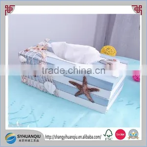 Decorative Vintage Art Decor Wood Tissue Box Cover StarFish Seagull Shell Beach thumbnail-2