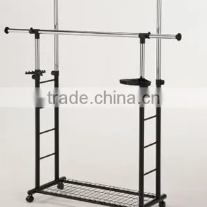 Double Clothes Rack, Bathroom Clothes Drying Rack With Hook and Tray thumbnail-1