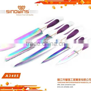 A3405-2 New Design 5pcs Colorful Titanium Blade Stainless Steel Kitchen Knife Set thumbnail-2
