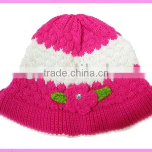 Kintted Wool Kids Hat With Flower/pastorale Flower Hat thumbnail-1