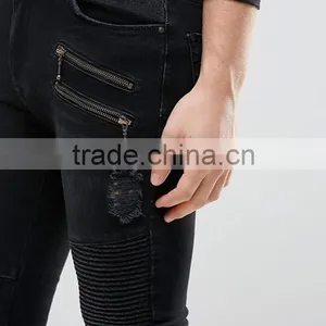 2017 New Style Fashion Black Biker Scratch Jeans Pent Men Skinny Ripped Bulk Wholesale Men's Jeans Pants thumbnail-4