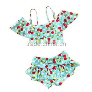 Wholesale Girl Swimwear Yellow Beachwear Cherry Pattern China Factory thumbnail-2
