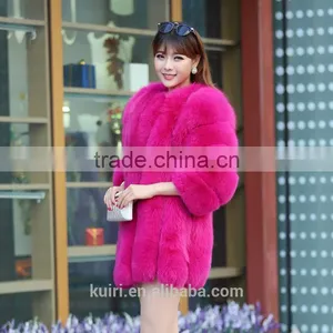 2017 Natural Genuine Fox Fur Overcoat Winter Warm Real Fox Fur Coat Lady Middle Length thumbnail-2