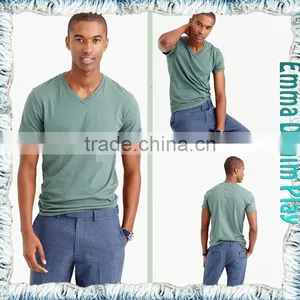 2017 Men's Latest Plain Dyed Cotton V-neck T-Shirts Wholesale thumbnail-4