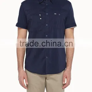 2015 Casual Men Short Shirts 100% Cotton With Two Pocket thumbnail-1